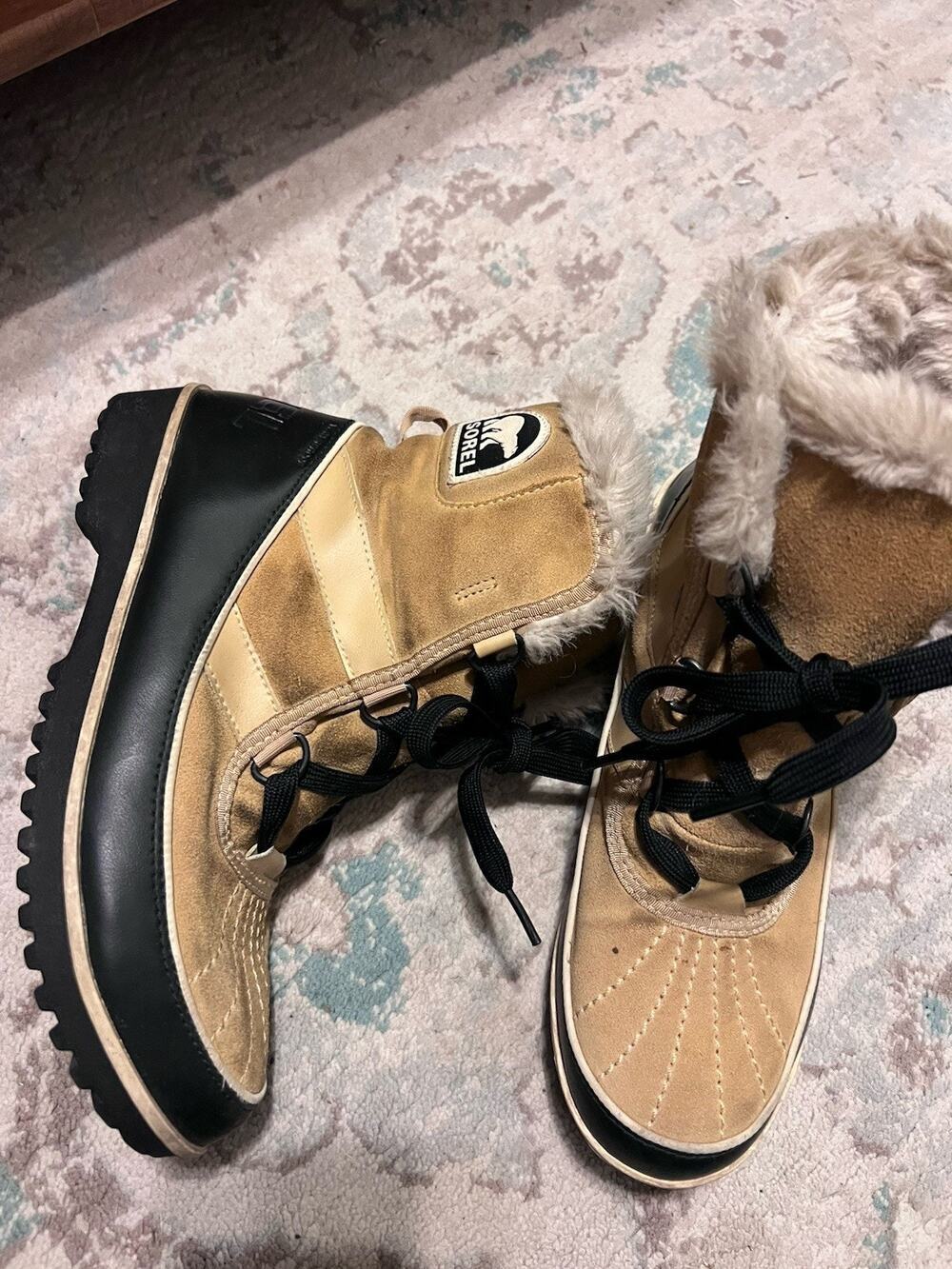 SOREL Women's US 9 Waterproof Tan Black Insulated Mid Calf Boots Fur Top